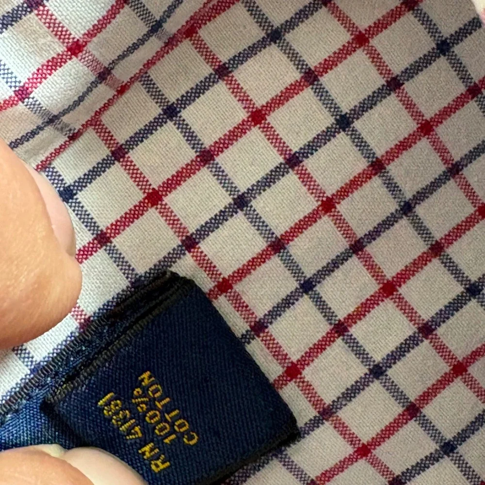 Ralph Lauren Mens Custom Fit Tattersall Check Button Down Shirt Red Navy Large